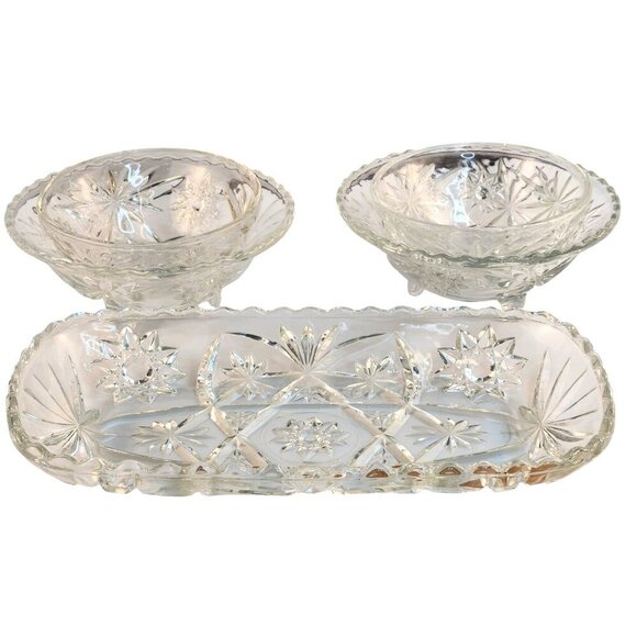 Vintage Serving Dish & 4 Matching Bowls Set Anchor Hocking Star of David Clear P - Picture 5 of 13